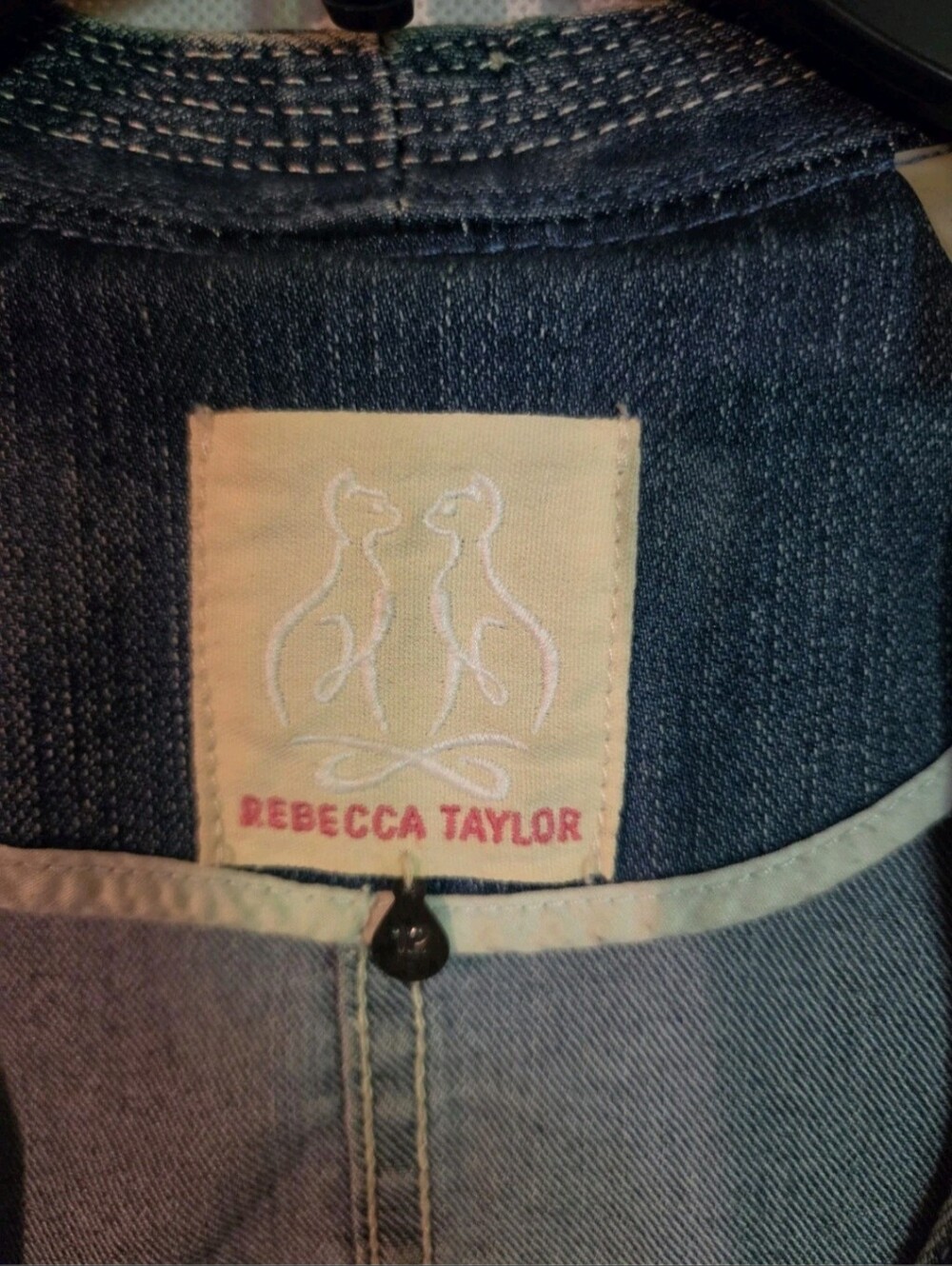 REBECCA TAYLOR Womens 12 Blue Denim Peplum Zip Accent Jacket Ruched Sleeves - Picture 3 of 12